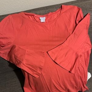 Chico's Vibrant Coral Long Sleeve Top, beautiful bell cuffs,  New